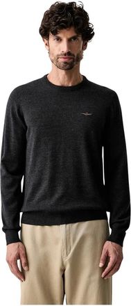 Aeronautica Trui met Ronde Hals van Fijn Gebreide Wol - Heren - Ronde hals truien - Grijs - XL - Wol - Truien & Vesten