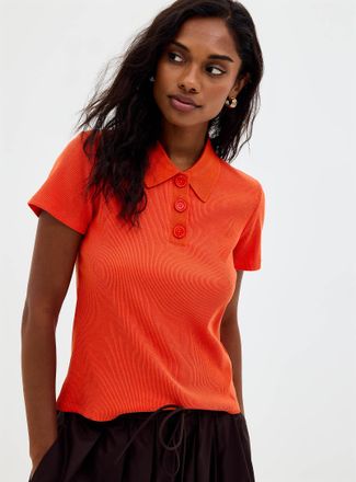 Contemporaine Womens Plain ribbed fitted Polo Shirt shirt