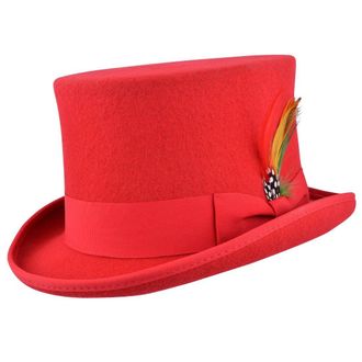 Maz Accessoires Superb 100% Wool Hand Made Wedding Event Satin Lined TOP HAT (Medium, Red)