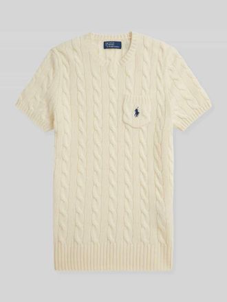 Polo Ralph Lauren Regular Fit Pullover aus Woll-Mix mit Logo-Stitching in Offwhite, Gr&ouml;&szlig;e XXL