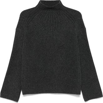 Loulou Studio Trui met col - Dames - Cashmere truien - Grijs - S - Leer - Truien & Vesten