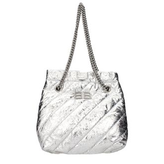 Balenciaga Damens Silberne Leder-Crush-Schultertasche
