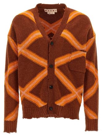 Marni Broken Macro Argyle Cardigan