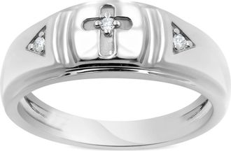 Pompeii3 Mens Diamond Cross Wedding Ring 10k White Gold