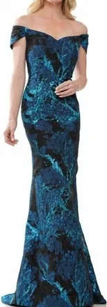 Colors Dress Off-Shoulder Mermaid Evening Gown In Blue/black