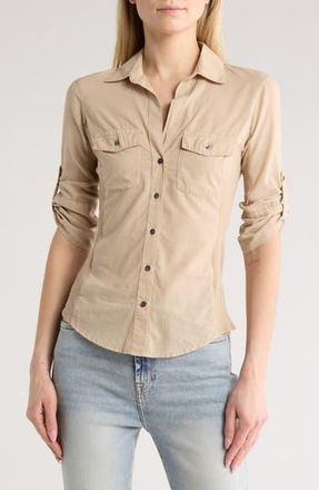 James Perse Three-Quarter Sleeve Button-Up Shirt in Sand Dune at Nordstrom Rack, Size 0