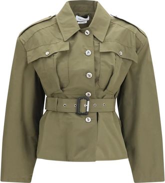 Alexander McQueen Cropped Jack met Hoge Kraag en Riem - Dames - Jassen - Groen - Maat: S Katoen
