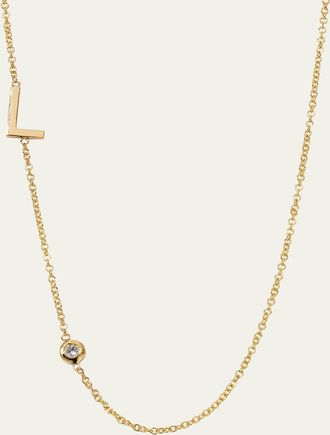 Zoe Lev Jewelry 14K Gold Asymmetrical Initial and Bezel Diamond Necklace, 16-18L