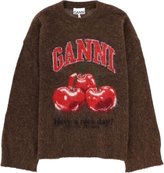 Ganni Brown Graphic Crew Neck Sweater