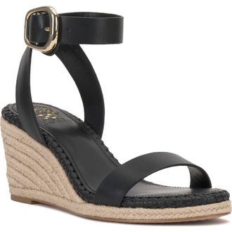 Vince Camuto Fainel Espadrille Ankle Strap Platform Wedge Sandal in Black at Nordstrom, Size 9.5