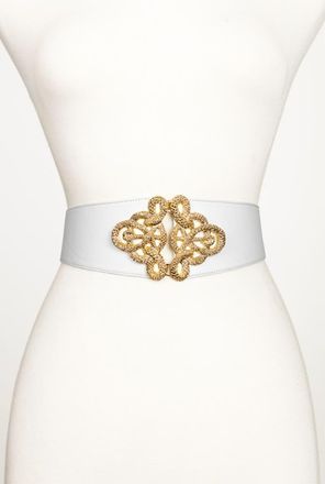 Raina Christian Corset Leather Belt in White at Nordstrom, Size Large