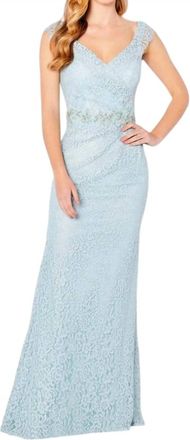 Cameron Blake Sleeveless Column Formal Gown In Seafoam
