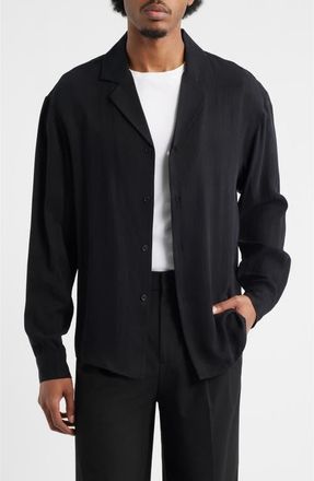 Krost Long Sleeve Cupro Camp Shirt in Black at Nordstrom, Size X-Large