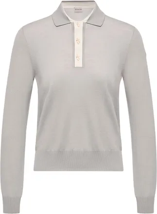 Moncler Moncler Wool Long Sleeve Polo Shirt, Women, Grey, Size: Xs