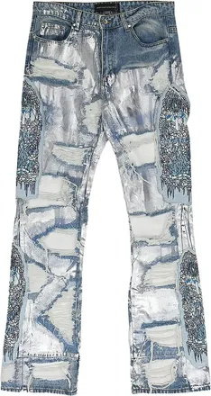 Who Decides War by Ev Bravado Jeans met patchwork - Blauw