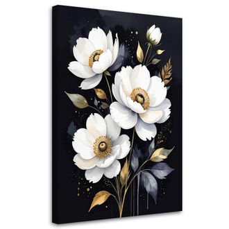 Feeby Cuadro En Lienzo Flores Blancas Sobre Fondo Negro 70x100