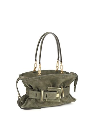 Balmain Womens Anthem Bag Suede Leather 7as Dark Olive Calf Handbags Hand