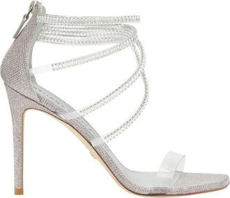 Stuart Weitzman Sandaal met hoge hak en kristallen accenten - Dames - Sandalen met hakken - Grijs - 38 EU - Schoenen