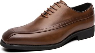 Generic Formal Shoes for Men Lace Up Bike Toe Black Burnished Toe PU Leather Rubber Sole Anti-Slip Block Heel Party(Brown,6.5 UK)