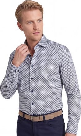 Olymp overhemd blauw geprint modern fit katoen
