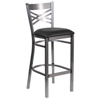 Flash Furniture Clear Coated X Back Metal Restaurant Barstool - Black Vinyl Seat