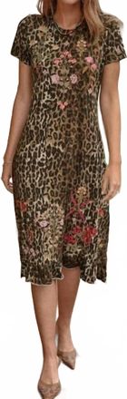 Johnny Was Elbow Sleeve Asymmetric Hem Dress In Leopard Print