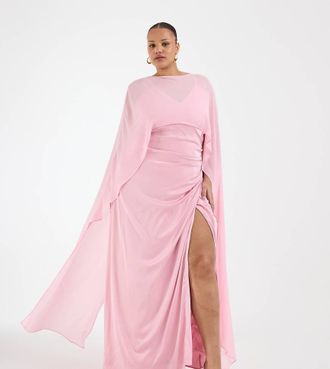 Tfnc Plus Vestito lungo da cerimonia in raso rosa con mantella