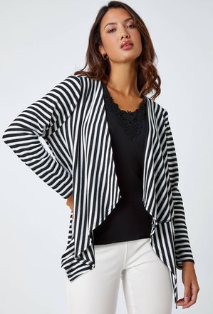Roman Stripe Cardigan & Lace Vest Stretch Top
