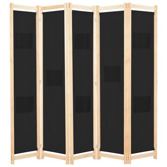 vidaXL Divisorio A 5 Pannelli Nero 200x170x4 Cm In Tessuto - Vidaxl