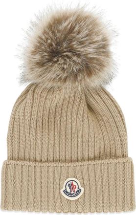 Moncler Meisjesmuts met logopatch - Dames - Hoeden - Beige - L - Wol - Accessoires