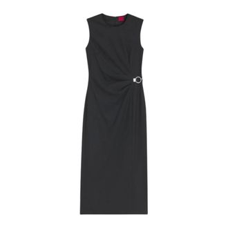 HUGO BOSS Klinda Midi Jurk - Dames - Casual kleedjes - Zwart - M - Polyester - Kleedjes