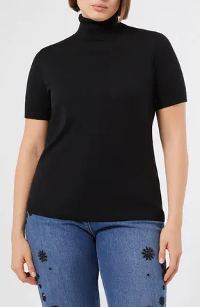 Marina Rinaldi Abile Short Sleeve Cotton & Modal Sweater in Black at Nordstrom, Size Medium
