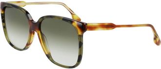 Victoria Beckham Sunglasses Square Full Rim, Blonde Havana/green Havana Frame And Green Gradient Lens Vb610Scb225