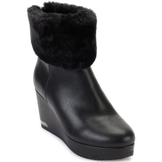 DKNY Nadra Faux Fur Cuff Wedge Bootie in Black at Nordstrom Rack, Size 6.5