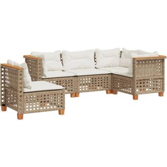 vidaXL Juego De Sof&aacute;s Jard&iacute;n Con Cojines 5 Pzas Rat&aacute;n Sint&eacute;tico Beige Vidaxl
