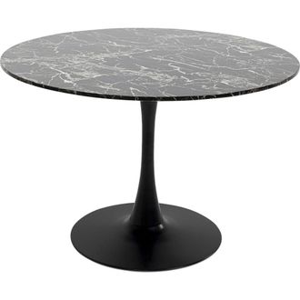 Kare Design Mesa de comedor mdf negro tapa efecto m&aacute;rmol &oslash;110 cm