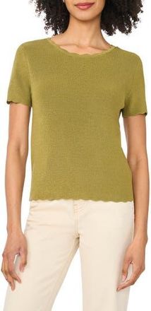 CeCe by Cynthia Steffe Scallop Rib Short Sleeve Knit Top in Light Olive at Nordstrom Rack, Size X-Large