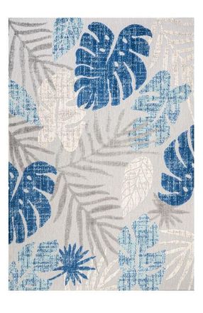 Jonathan Y Designs Monstera Tropical Leaf High-Low Indoor/Outdoor Area Rug in Light Gray/navy at Nordstrom, Size 5Ft 0In X 8Ft 0In