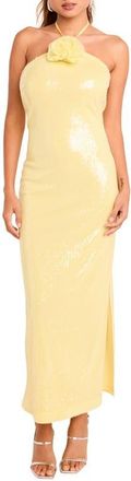 endless rose Rose Sequin Halter Maxi Dress in Butter at Nordstrom, Size Medium