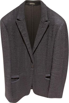 Bottega Veneta Brown Textured Hemp Blend Single Breasted Blazer Size L