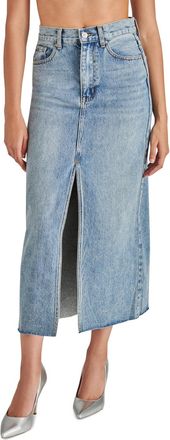 Steve Madden Womens Avani Front-Slit Denim Maxi Skirt Blue
