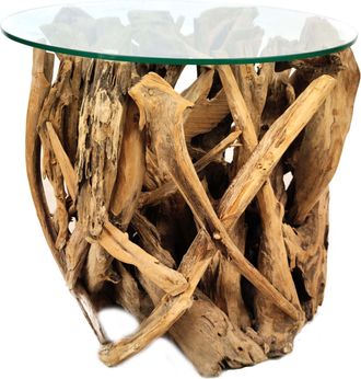 Schubiger M&ouml;bel Beistelltisch Wurzelholz mit Glas H: 57 cm