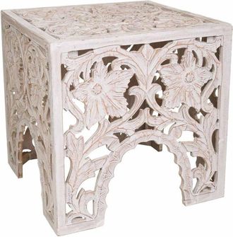 Wanderlust Deco Mesa de centro de madera artesanal blanco 45x45x45