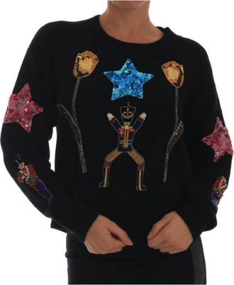 Dolce & Gabbana Betoverende Elegantie Cashmere Sweater - Dames - Ronde hals truien - Zwart - XL - Kasjmier - Truien & Vesten