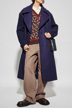 Lanvin Wool Coat With Single Vent, Mens, Navy Blue