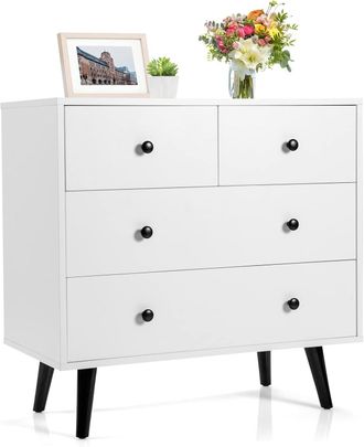 Costway Cassettiera A 4 Cassetti, Cassettiera Moderna In Legno, Per Soggiorno, Camera Da Letto E Ingresso, 80 X 39,5 X 76 Cm - Costway