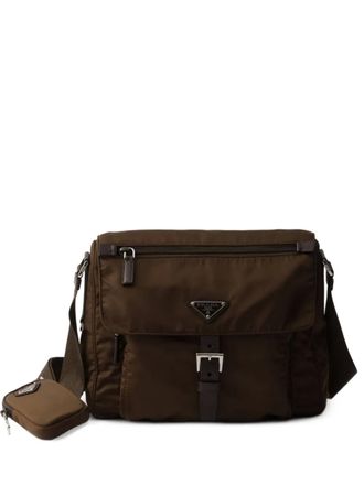 Prada buckle zipper pockets cross body bag - Brown
