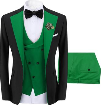 AlltheMen 3-delig modieus colorblock-pak met &eacute;&eacute;n knoop groen