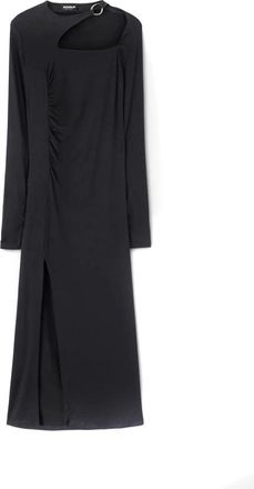 Dondup Stijlvolle Midi Jurk - Dames - Casual kleedjes - Zwart - M - Katoen - Kleedjes