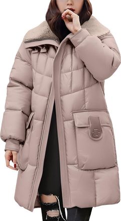 Generic Fleece Jacket Women, Winter Jackets for Women UK Quilted Down Long-Lenght Puffer Coats Ladies Waterproof Jacket Plus Size Slim Trench Coat Warm Padded
